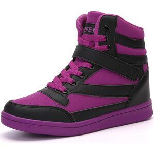 🆕  Black Purple Women's Hidden Wedge Sneakers 5.5cm High Top Platform Booties